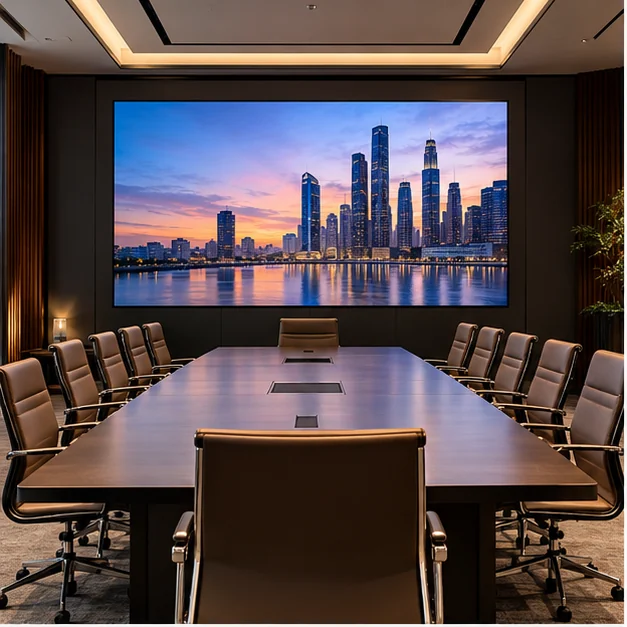 Pantalla LED en sala corporativa — imagen de referencia