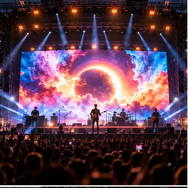 Pantalla LED en escenario — imagen de referencia